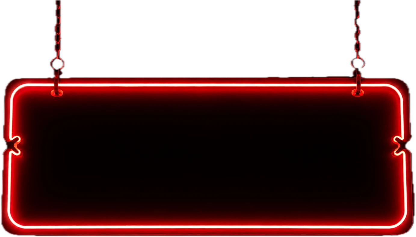A neon sign hanging on chains