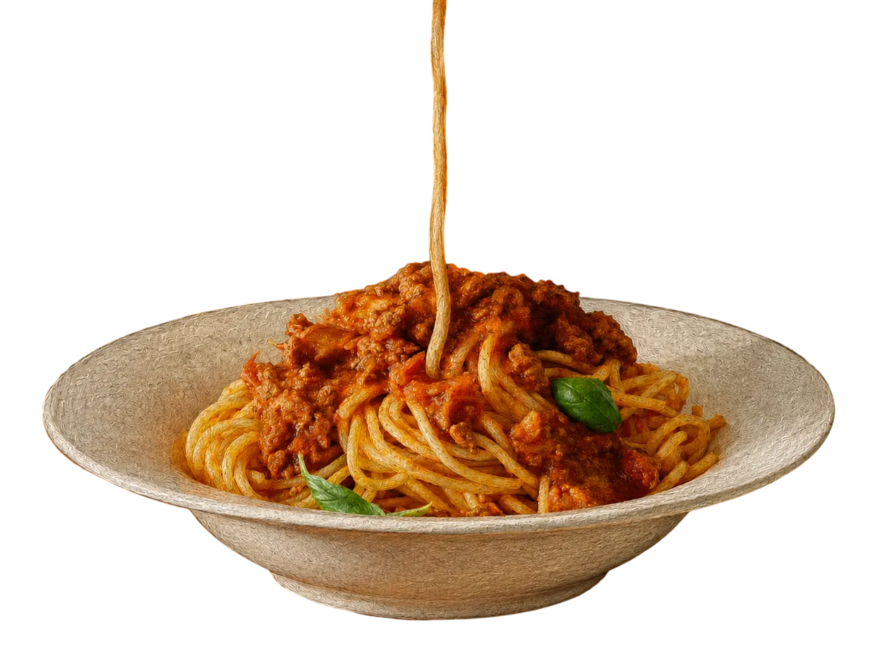 A bowl of spaghetti seen from above